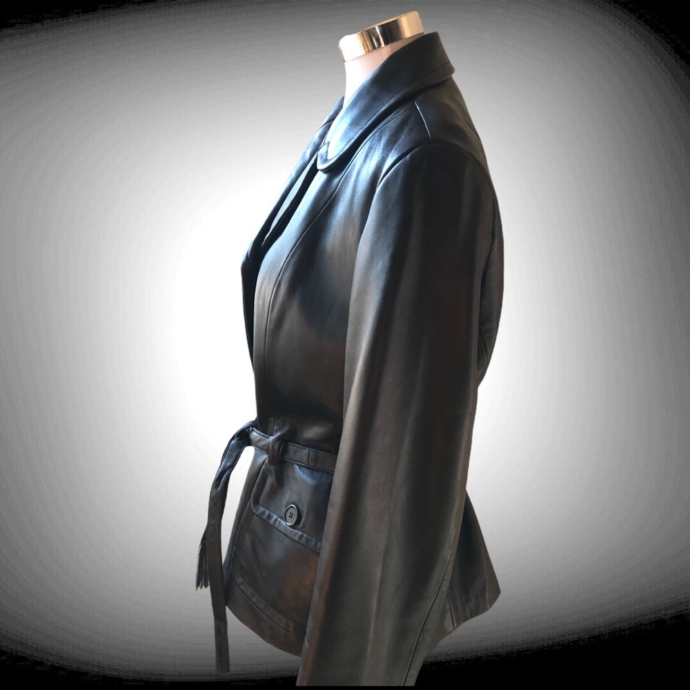 Isabella Bird Ladies Black Leather Belted Jacket